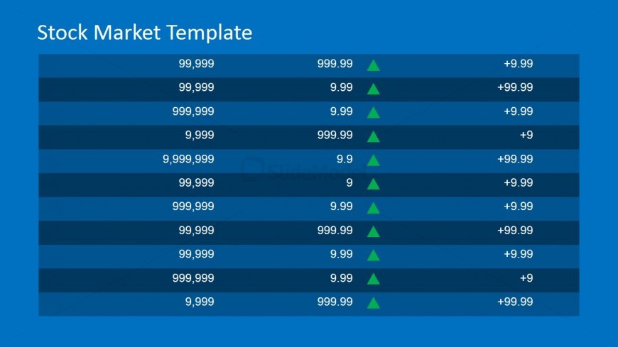 Prices with Up Trend Icon PowerPoint Table.