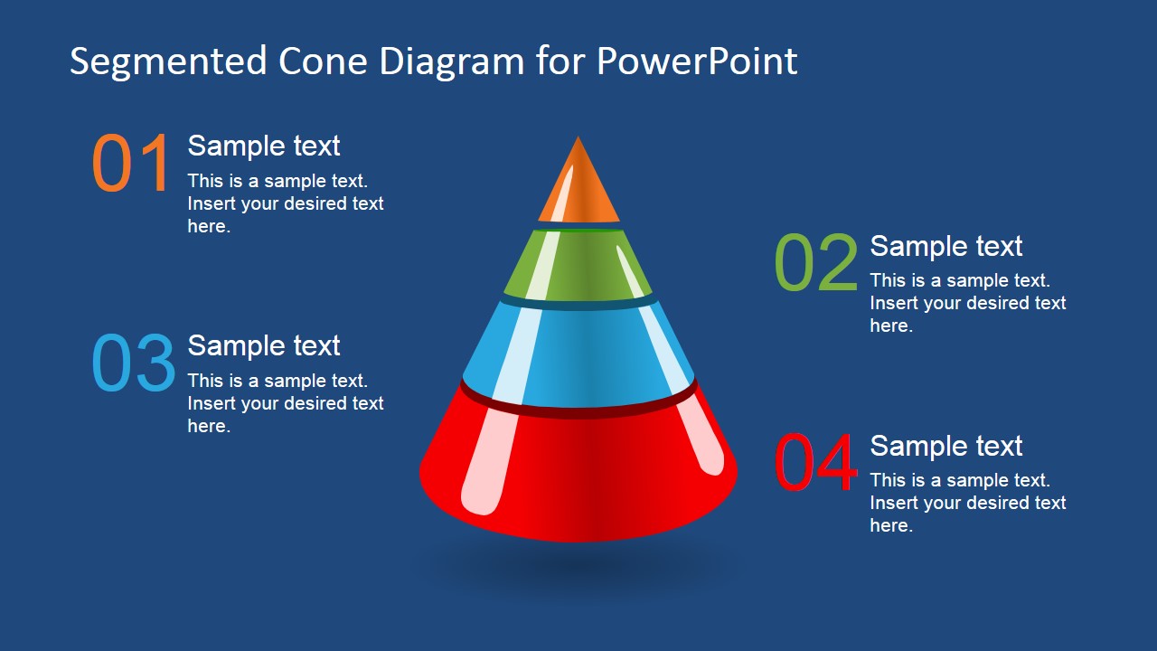 3D Segmented Cone Diagram for PowerPoint - 4 Segments