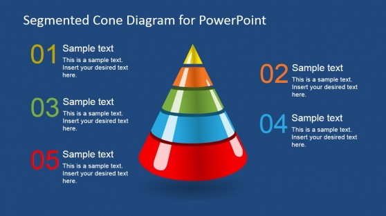 3D Segmented Cone Diagram for PowerPoint – 5 Segments