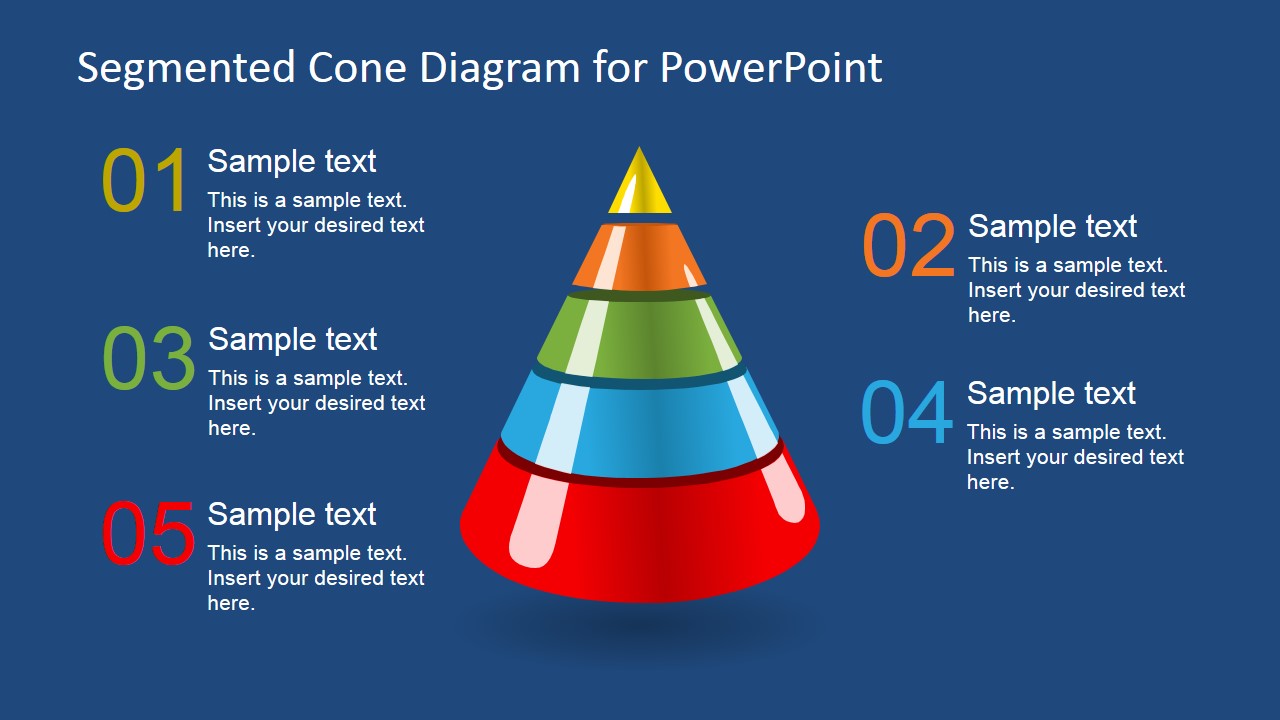 3D Segmented Cone Diagram for PowerPoint - 5 Segments