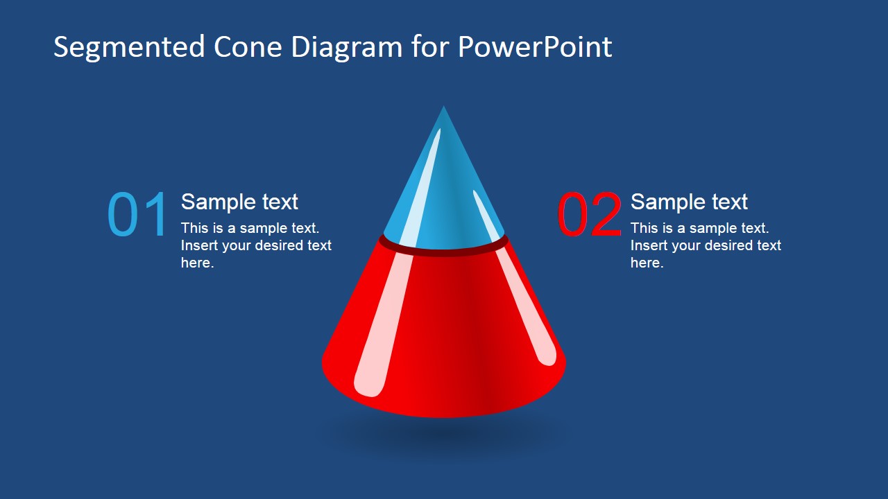 3D Segmented Cone Diagram for PowerPoint - 2 Segments