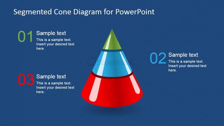 3D Segmented Cone Diagram for PowerPoint - 3 Segments