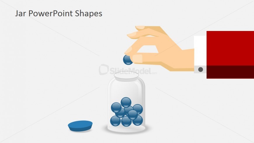 Flat Hand Dropping a Ball into a Jar with light background