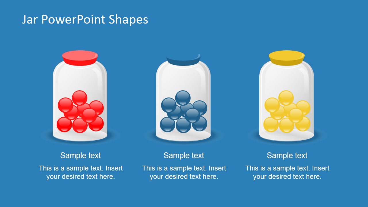 Multi Color Jar Content for PowerPoint with 3 Jar Shapes