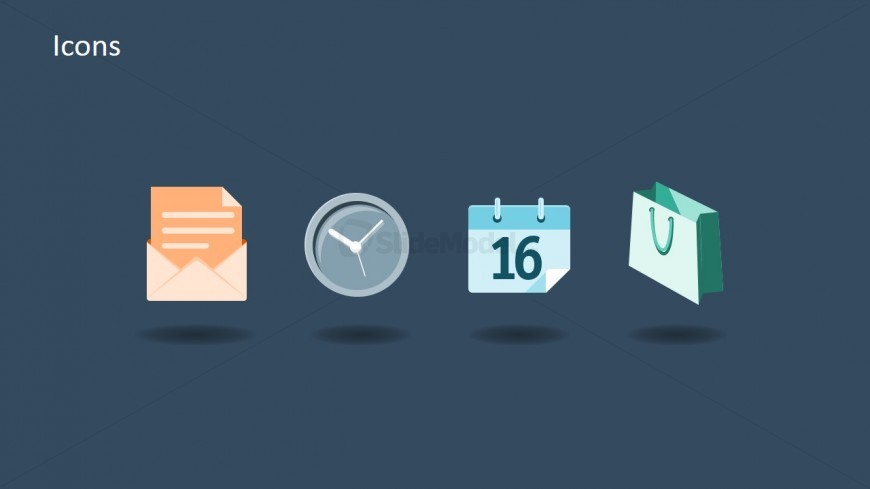 4 Flat PowerPoint Icons for Time Management and Sales