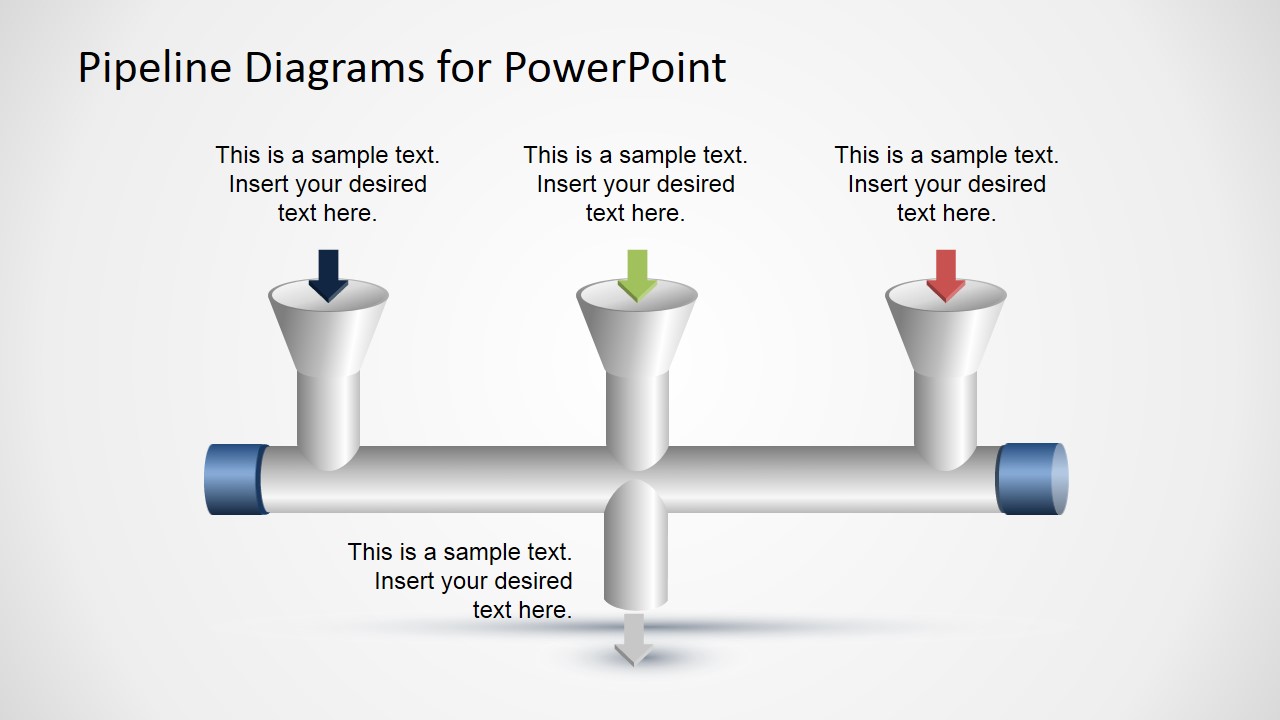 3 Input to 1 Output Horizontal Pipeline Diagram for PowerPoint