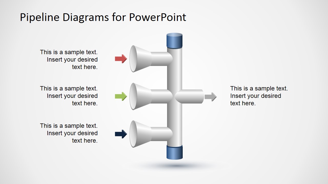 3 Input to 1 Output Vertical Pipeline Diagram for PowerPoint