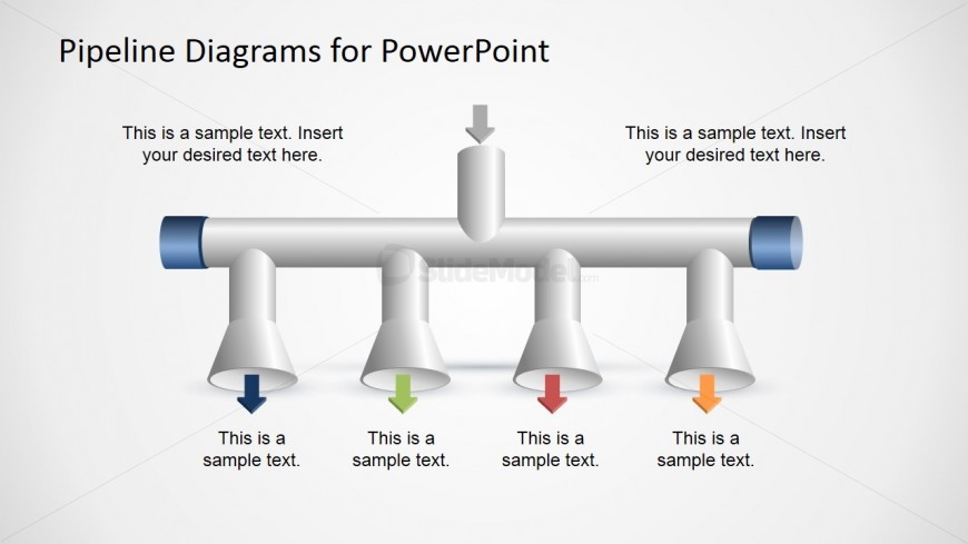 1 Input to 4 Output Horizontal Pipeline Diagram for PowerPoint
