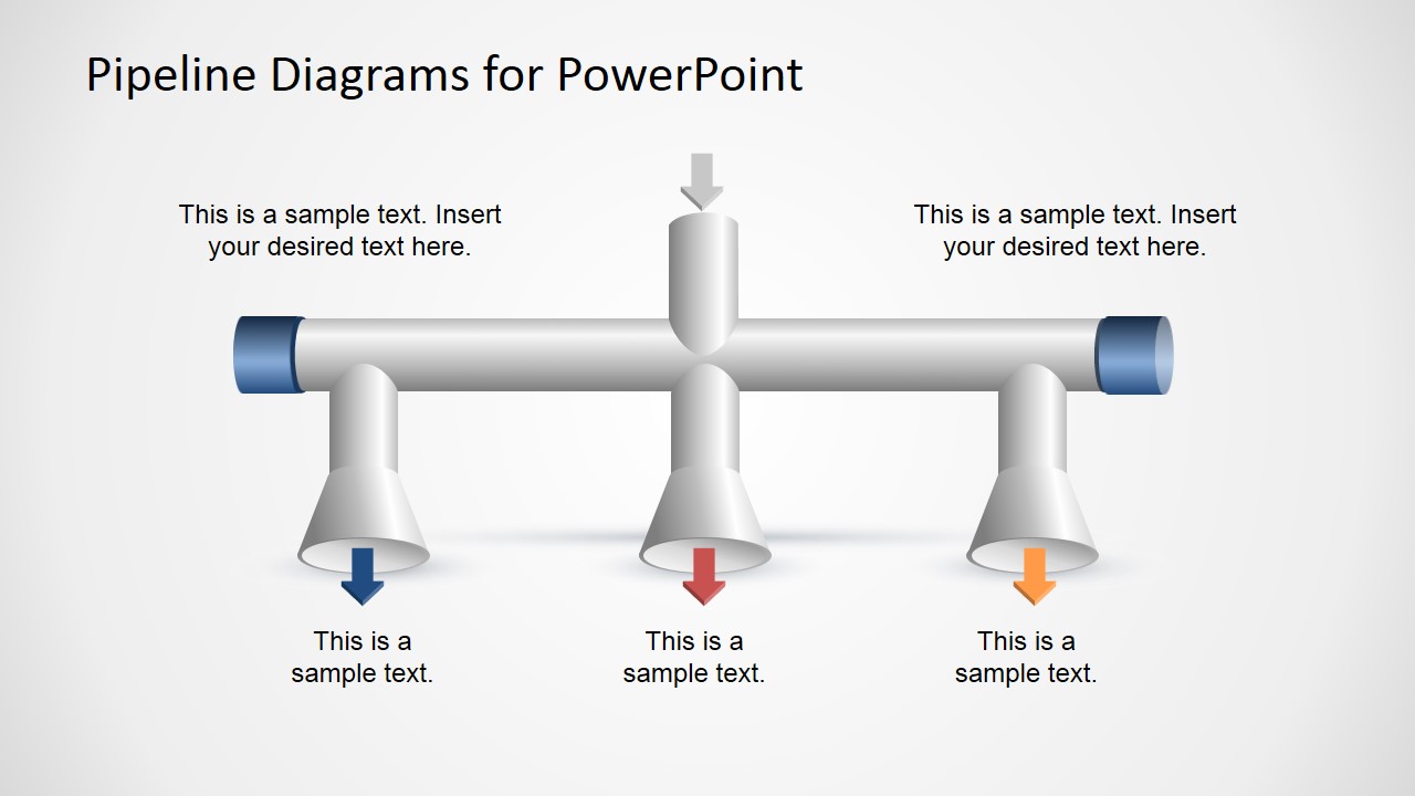 1 Input to 3 Output Horizontal Pipeline Diagram for PowerPoint
