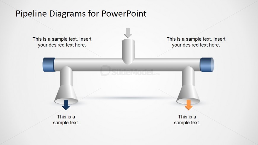 1 Input to 2 Output Horizontal Pipeline Diagram for PowerPoint