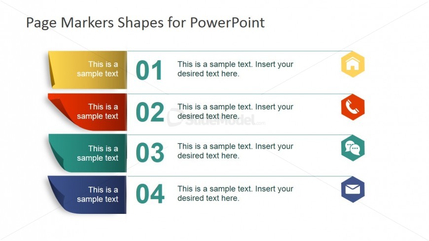 PowerPoint List of Five Items Labeled with Paper Markers Shapes