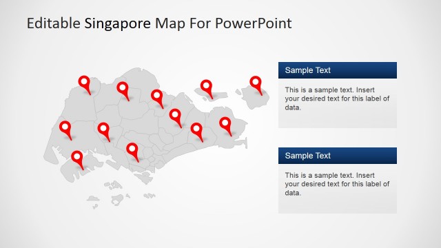 Greyed Singapore PowerPoint Map with GPS Markers