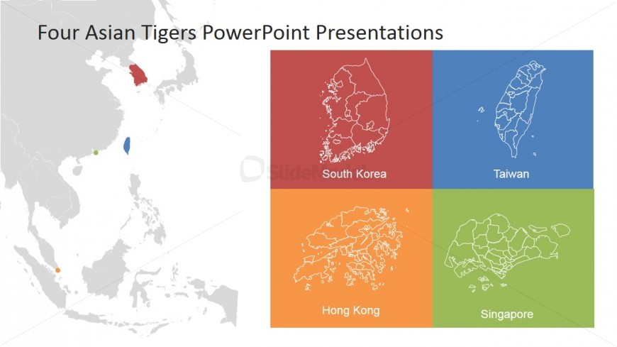 PowerPoint Map of Four Asian Tigers