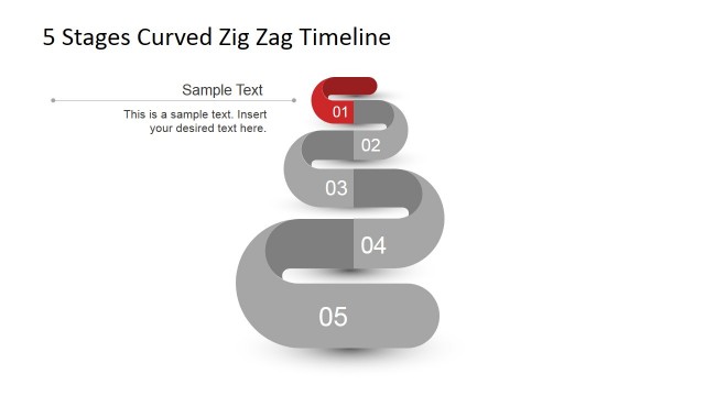 5 Stages Curved Zig Zag Timeline for PowerPoint