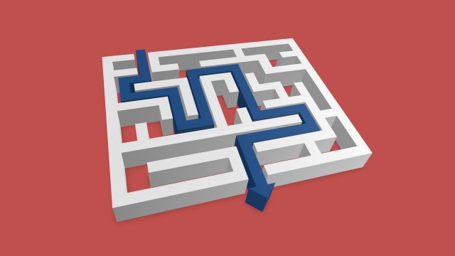 3D Maze with Blue Path Arrow