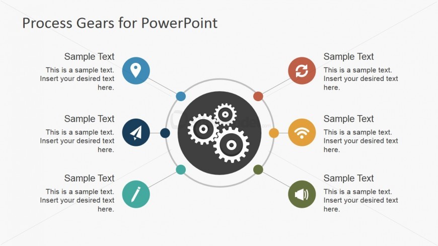 Circular Process Gear Shapes Diagram with Icons for PowerPoint