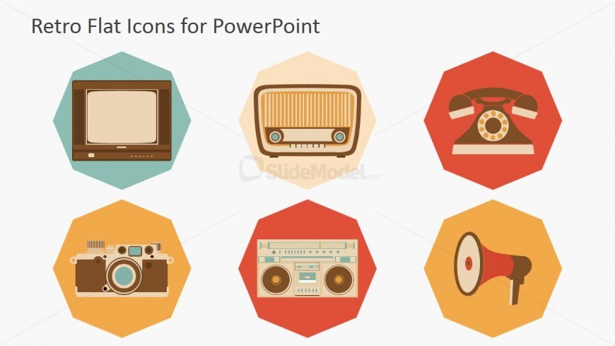 Retro PowerPoint Icons Featuring Broadcasting and Photography