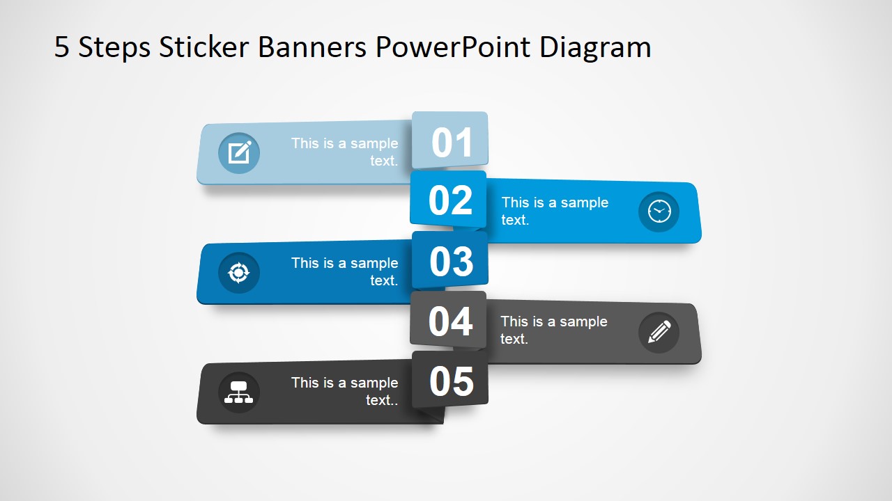 5 Steps Sticker Diagram Design for PowerPoint