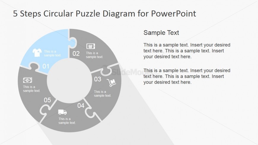 PowerPoint Circular Diagram 5 Steps Jigsaw