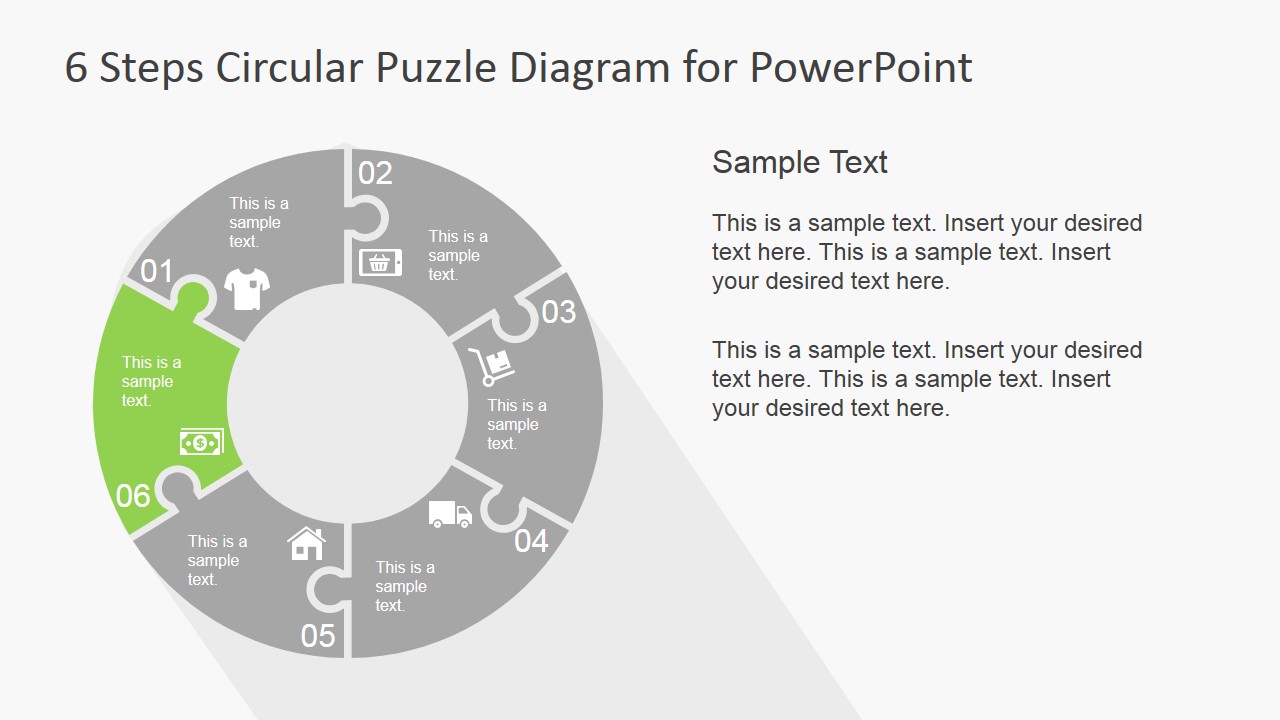 6 Step Circular Puzzle Diagram Template for PowerPoint - SlideModel