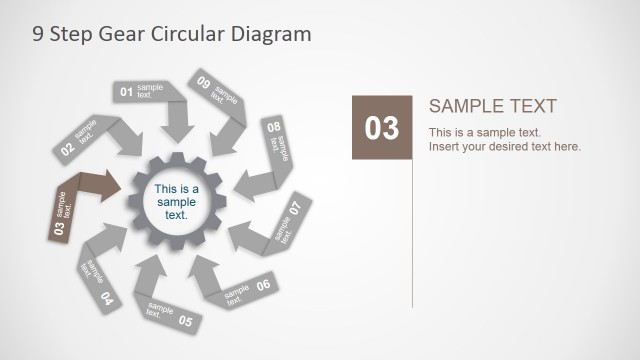 Gear Shape Nine Steps Circular Diagram for PowerPoint