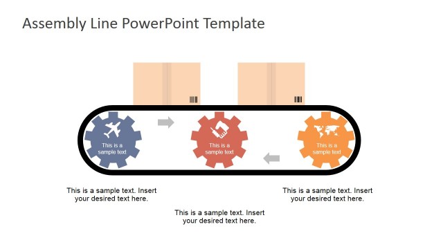 Three Steps Assembly Line Gears Shape for PowerPoint