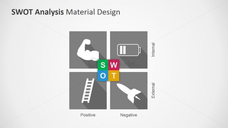 Gray SWOT Diagram for PowerPoint with Icons