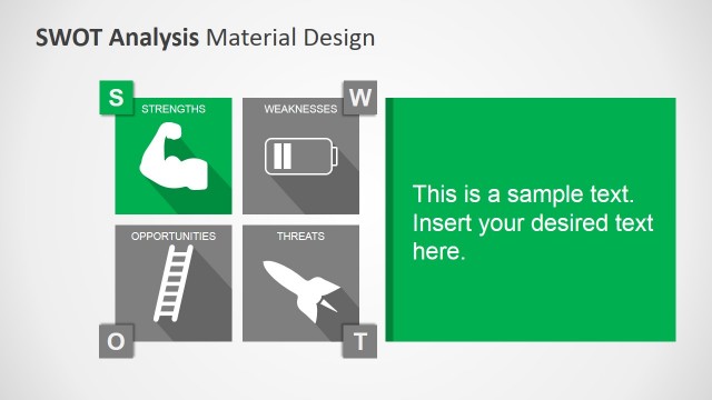Strengths Highlighted Quadrant of PowerPoint SWOT Matrix