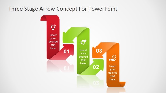 Curved Arrow Three Steps PowerPoint Diagram