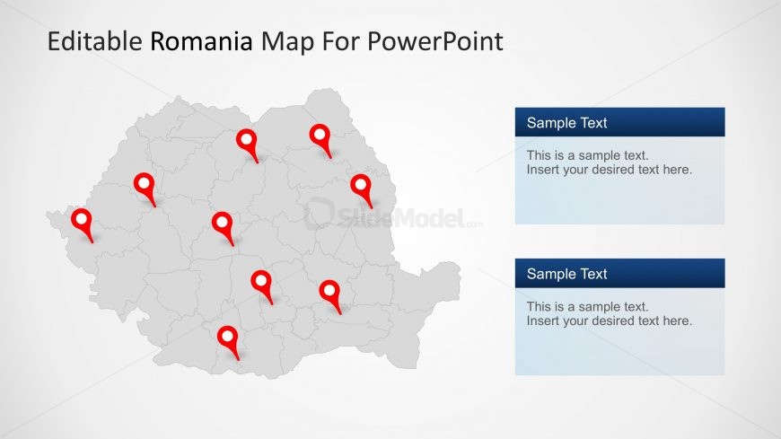 PPT Map of Romania GRey Background