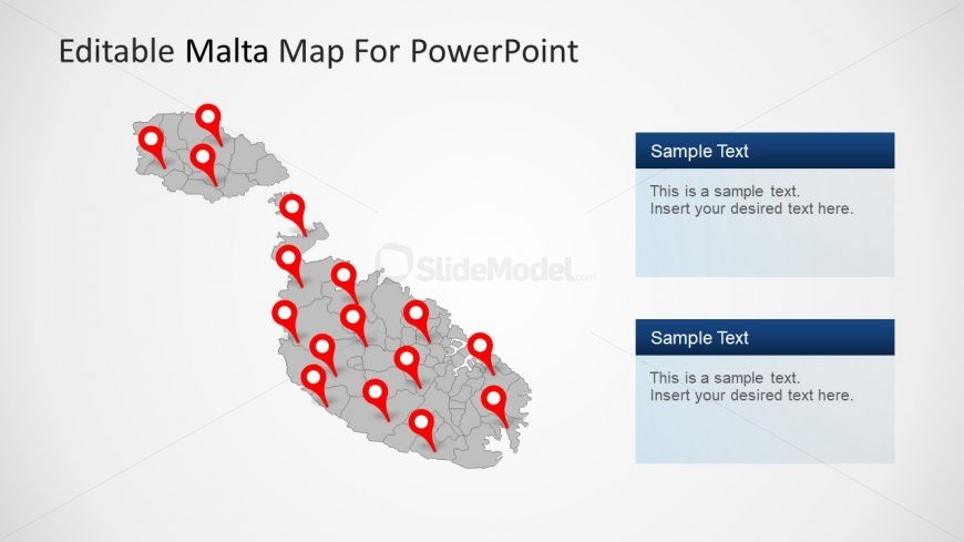 PowerPoint of Gray Map with Red Pin Icons