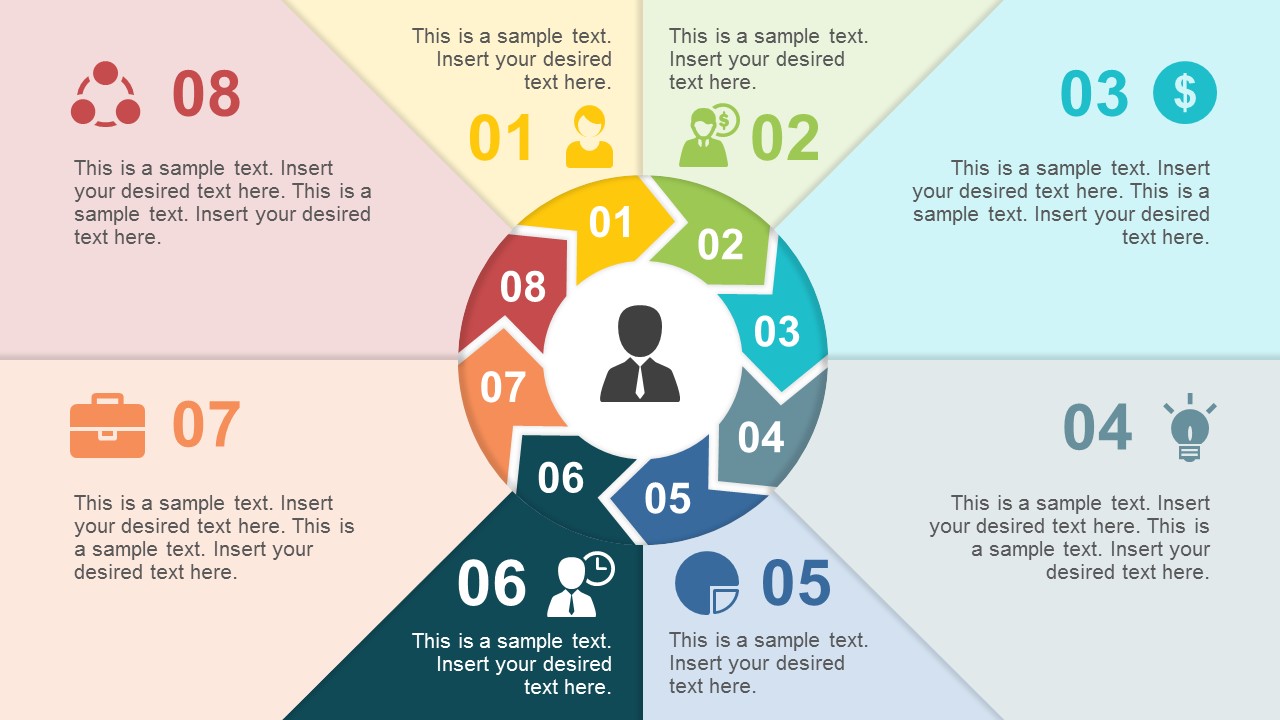 8 Steps Circular Chevron Paper Effect Powerpoint Template 4502