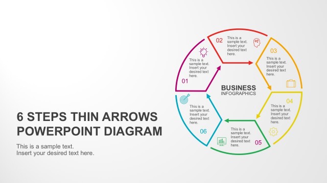 6 Steps Circular Thin Arrows PowerPoint Diagram