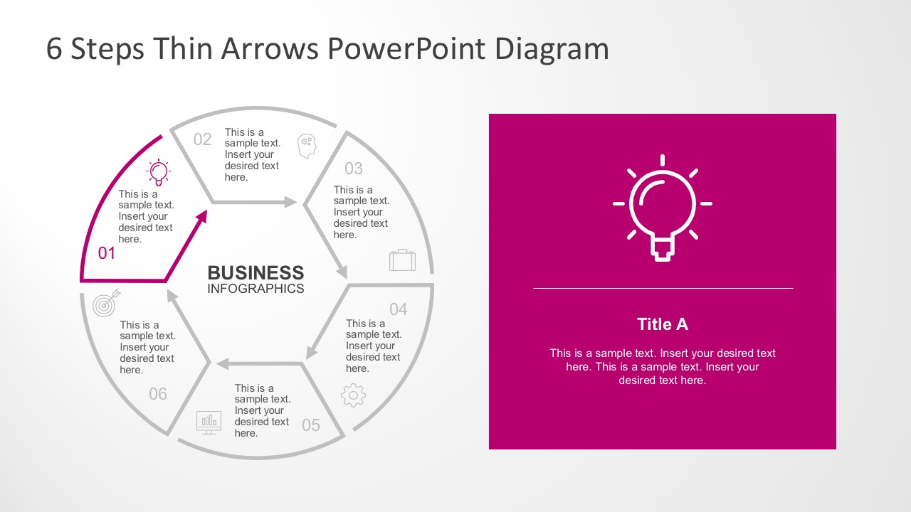 6 Steps Circular Thin Arrows PowerPoint Diagram