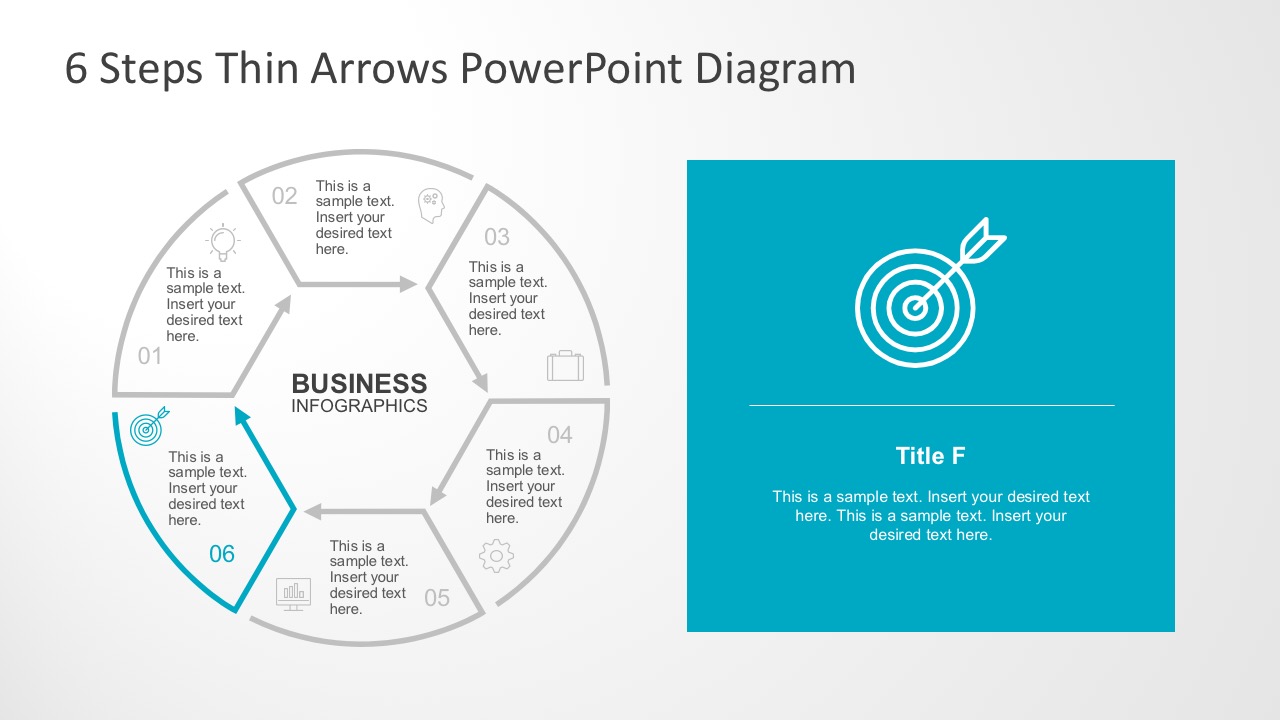 6 Steps Circular Thin Arrows Powerpoint Diagram 4589