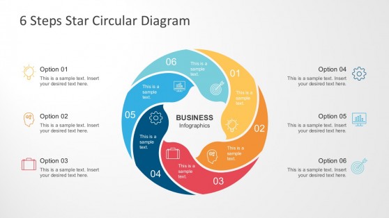6 Steps Star Circular Flat Diagram PowerPoint
