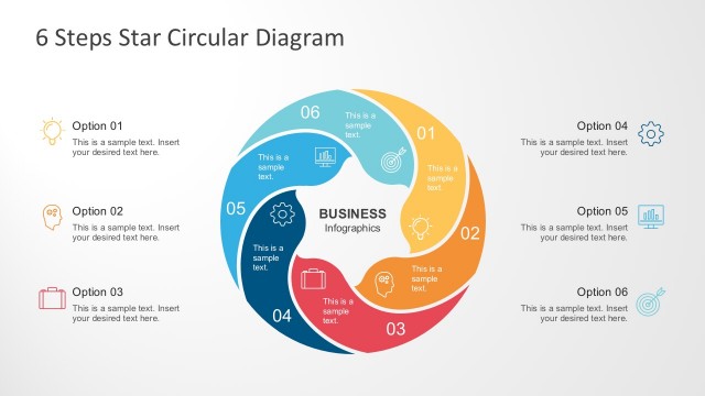 6 Steps Star Circular Flat Diagram PowerPoint