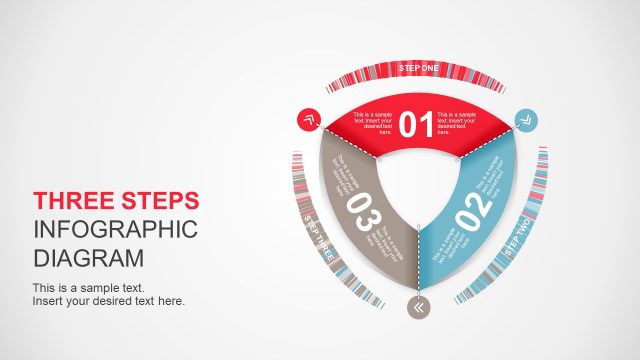 Three Steps Rounded Triangle PowerPoint Diagram