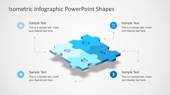 4-Piece Isometric Puzzle Diagram for PowerPoint