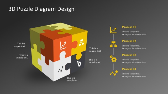 Dark Background 3D Puzzle Diagrams With 4 Steps