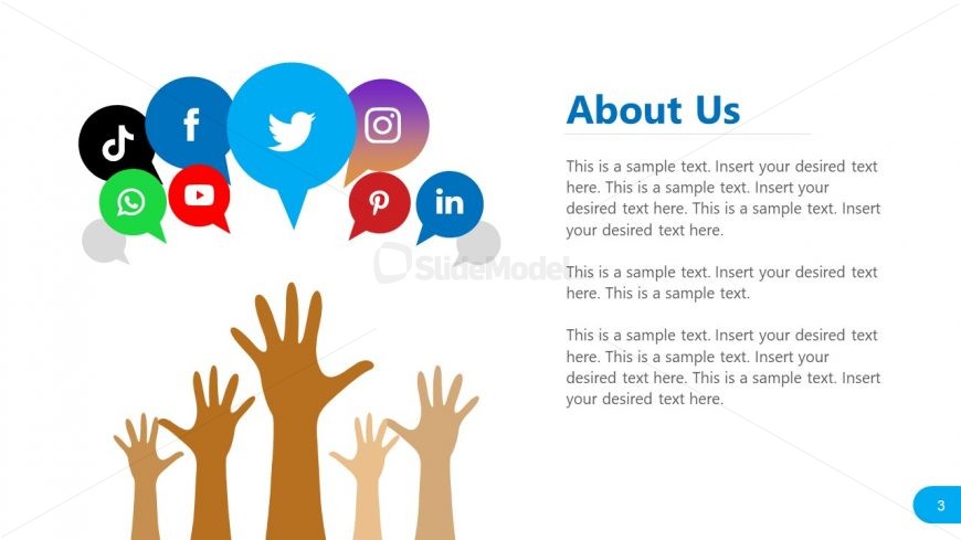 Slide of Raising Hands and Social Media Chat Icons 