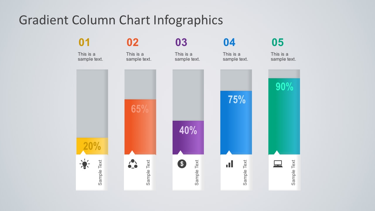 5-Steps Percentage Column Chart PowerPoint Charts