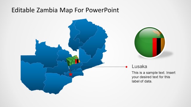 PowerPoint Template Map of Zambia with Flag