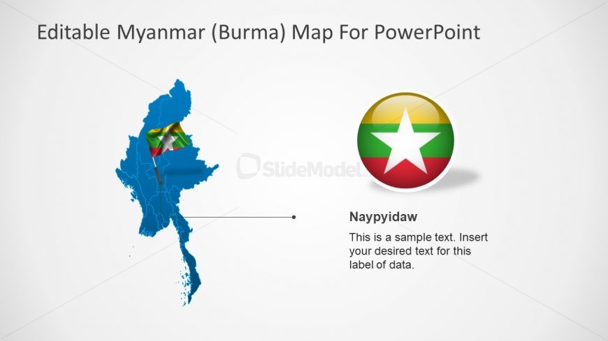 Myanmar Map with Pole Flag