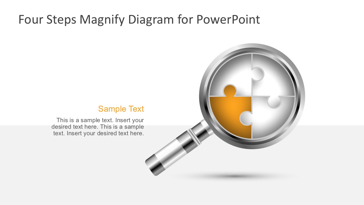 Four Steps Magnify Diagram for PowerPoint SlideModel