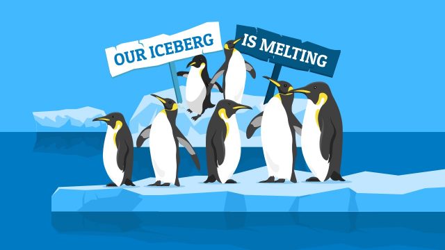 Our Iceberg is Melting Penguin Illustrations for PowerPoint