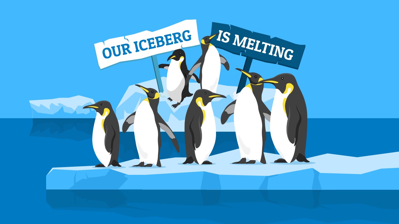 Illustration of Penguins and Iceberg