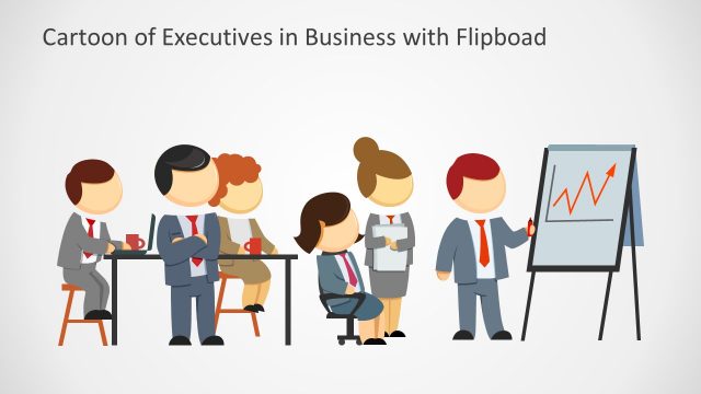 Executives in Business Meeting with Flipboard Cartoon