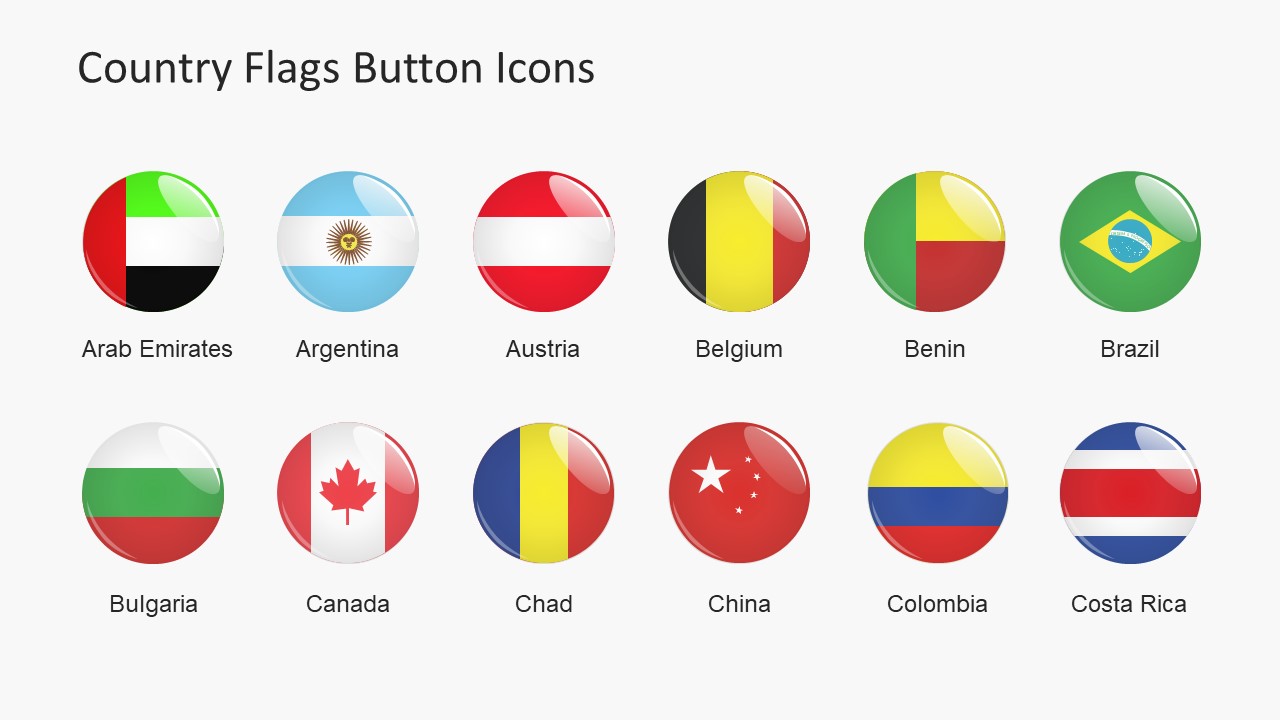 Country Flags Button Icons PowerPoint Shapes - SlideModel