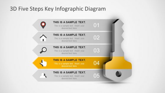 Five Steps 3D Key Shape in PowerPoint